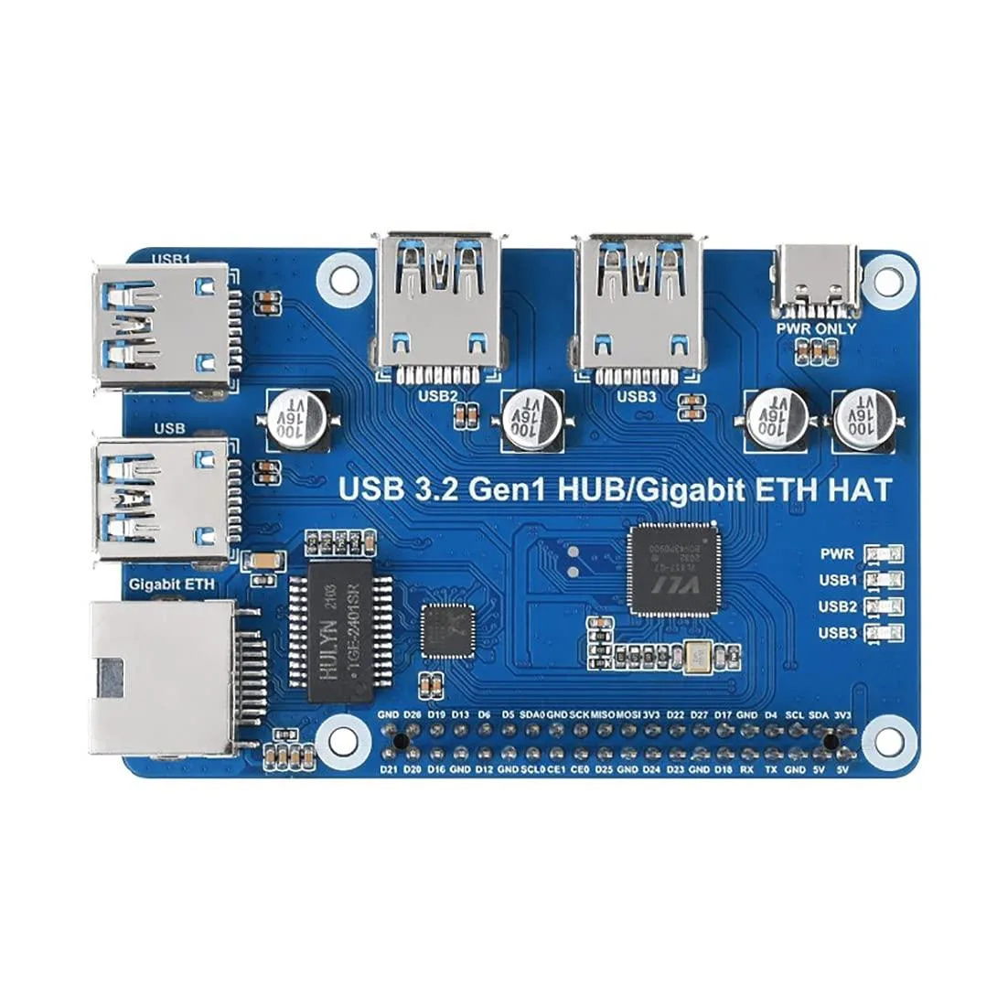 LORDWORLD LORDWORLD USB 3.2 Gen1 Gigabit Ethernet HUB HAT 3x USB 1x LAN development board — produktfoto