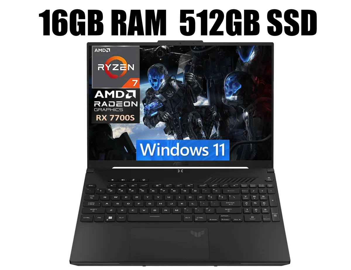 Black 16 inch gaming laptop with matte finish and backlit keyboard