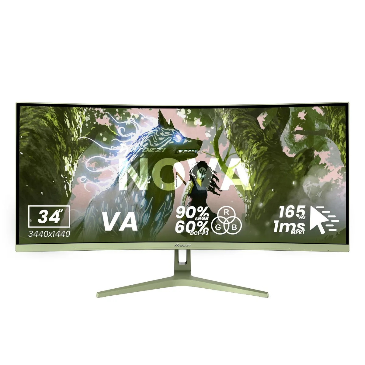 Arozzi Arozzi Nova 34" 165Hz curved ultrawide gaming monitor Forest Green — product photo