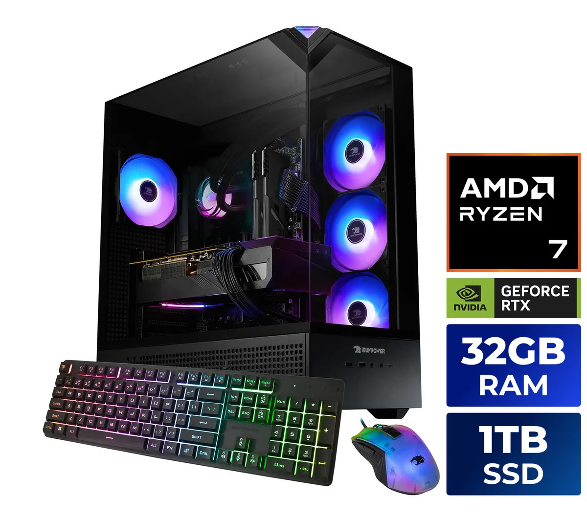iBUYPOWER iBUYPOWER PB-EBA7N56T-02 Gaming PC Ryzen 7 7800X3D 32GB DDR5 1TB SSD RTX 5060 Ti 16GB — product photo