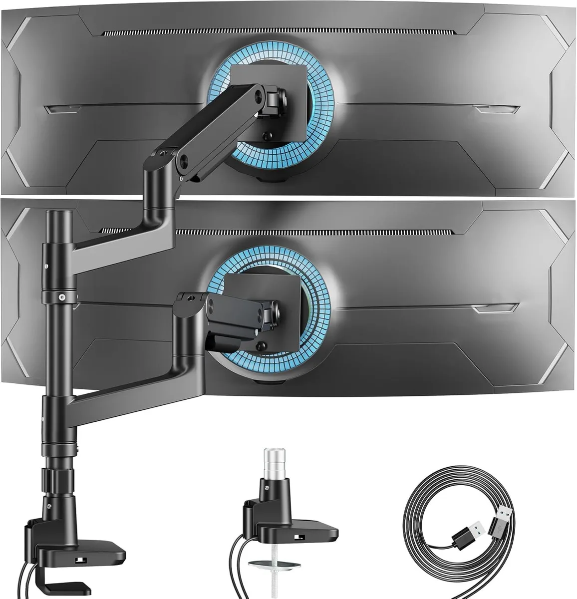 BFKK BFKK Dual Monitor Arm 17-49" 44 lbs Gas Spring USB Black — φωτογραφία προϊόντος