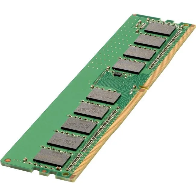 Green rectangular DIMM with black chips and gold contacts