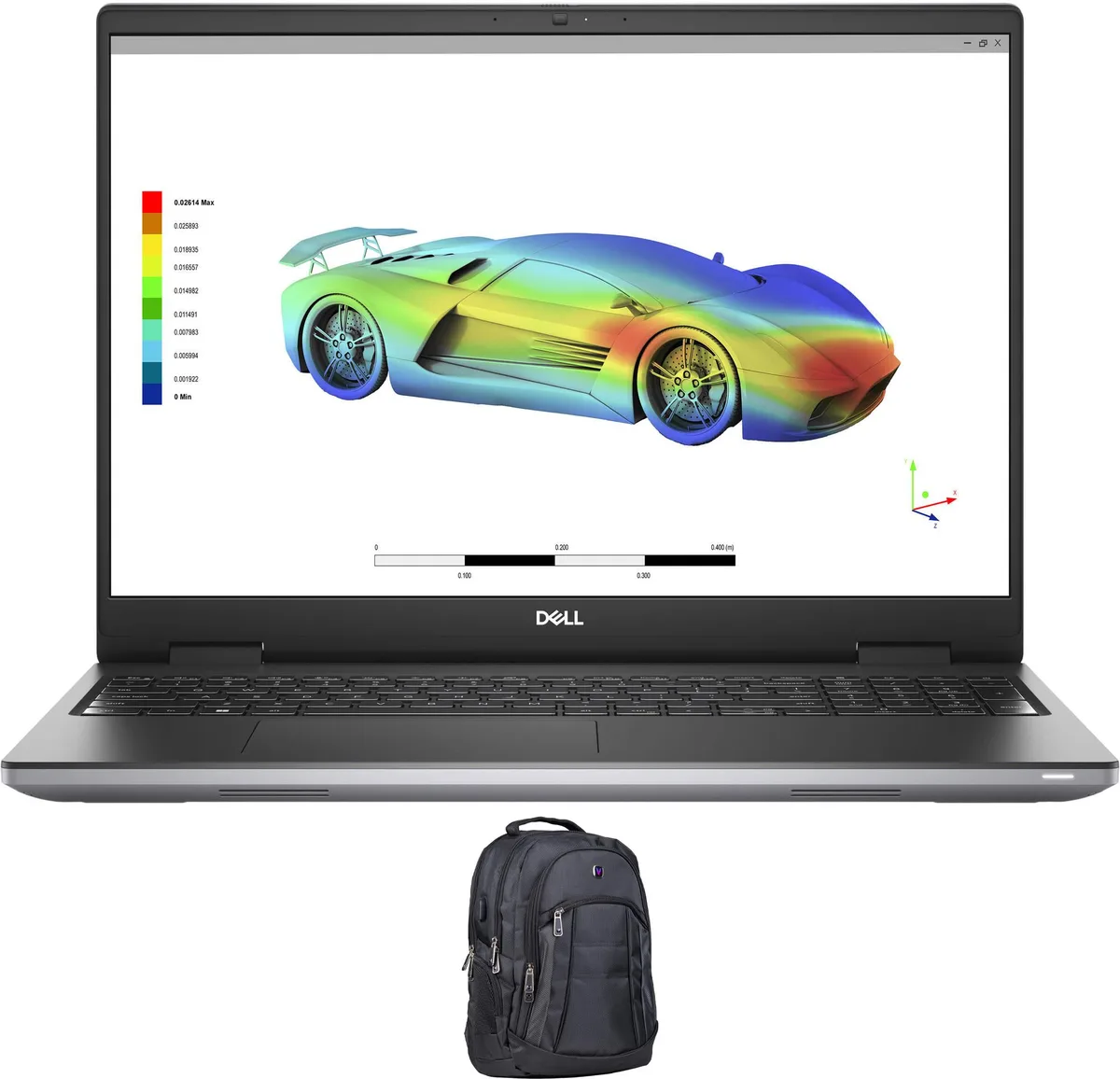 Gray Dell Precision 7670 mobile workstation, 16.0 inch non-touch display, backlit keyboard, includes black 1680D polyester backpack