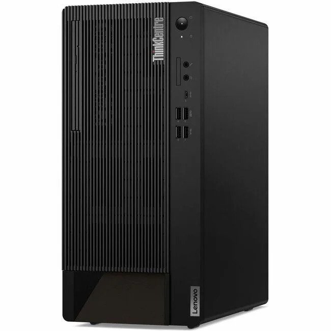 Black Lenovo ThinkCentre M90t Gen 5 tower desktop with front USB-C port and slim optical drive