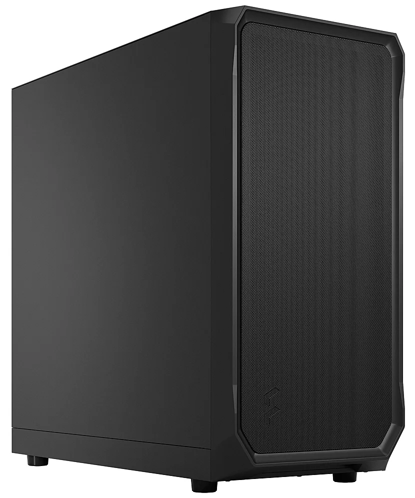Black steel mid tower case with solid side panel and front mesh grille
