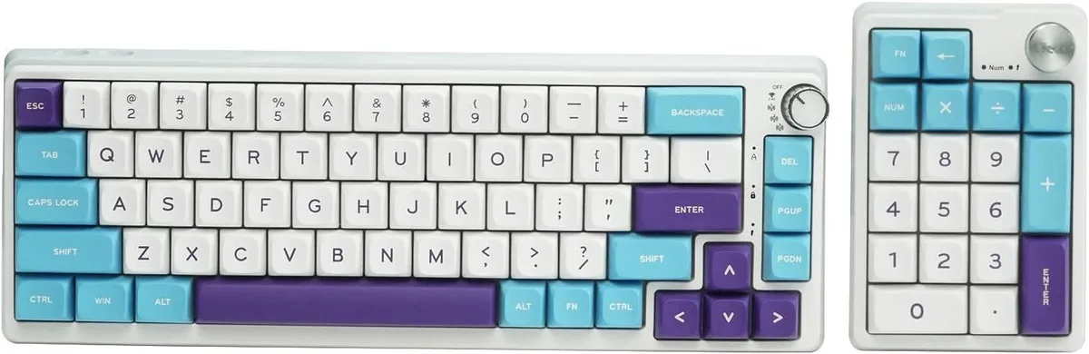 BFKK BFKK 65% Gaming Keyboard Kit Blue White 67 Keys 19 Keys Gasket Mount Knob Bluetooth 5.0 2.4GHz Wired — product photo