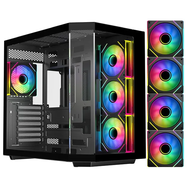 DIYPC DIYPC ARGB-N3-BK E-ATX PC case, black, 3 tempered glass panels — product photo