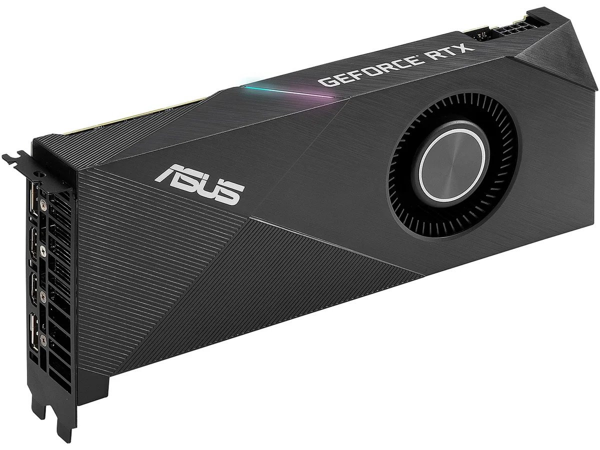 ASUS Turbo GeForce RTX 2060 SUPER dual-slot graphics card with blower cooler and metal backplate