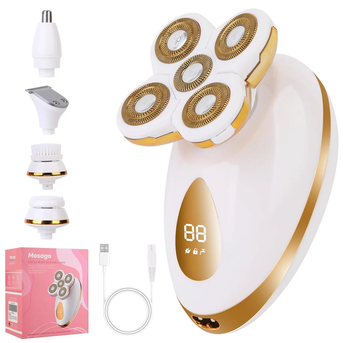  mosago 5D 5-in-1 Rotary Shaver 5 Head 18K Gold Blades — product photo