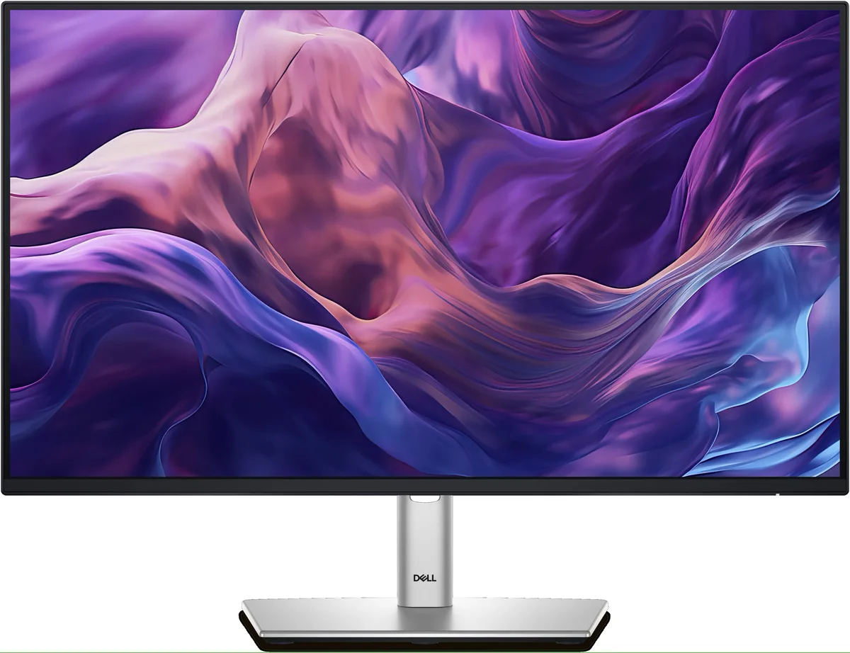 Black 23.8 inch matte screen monitor on silver adjustable stand