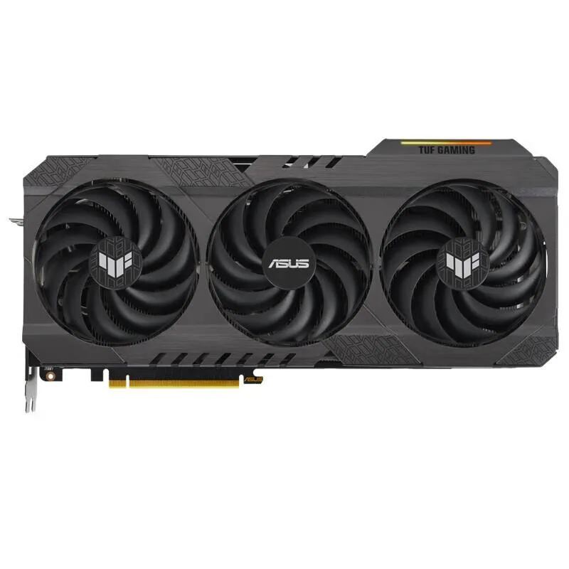 ASUS TUF Gaming RTX 4070 Ti Super graphics card with three axial fans and metal backplate