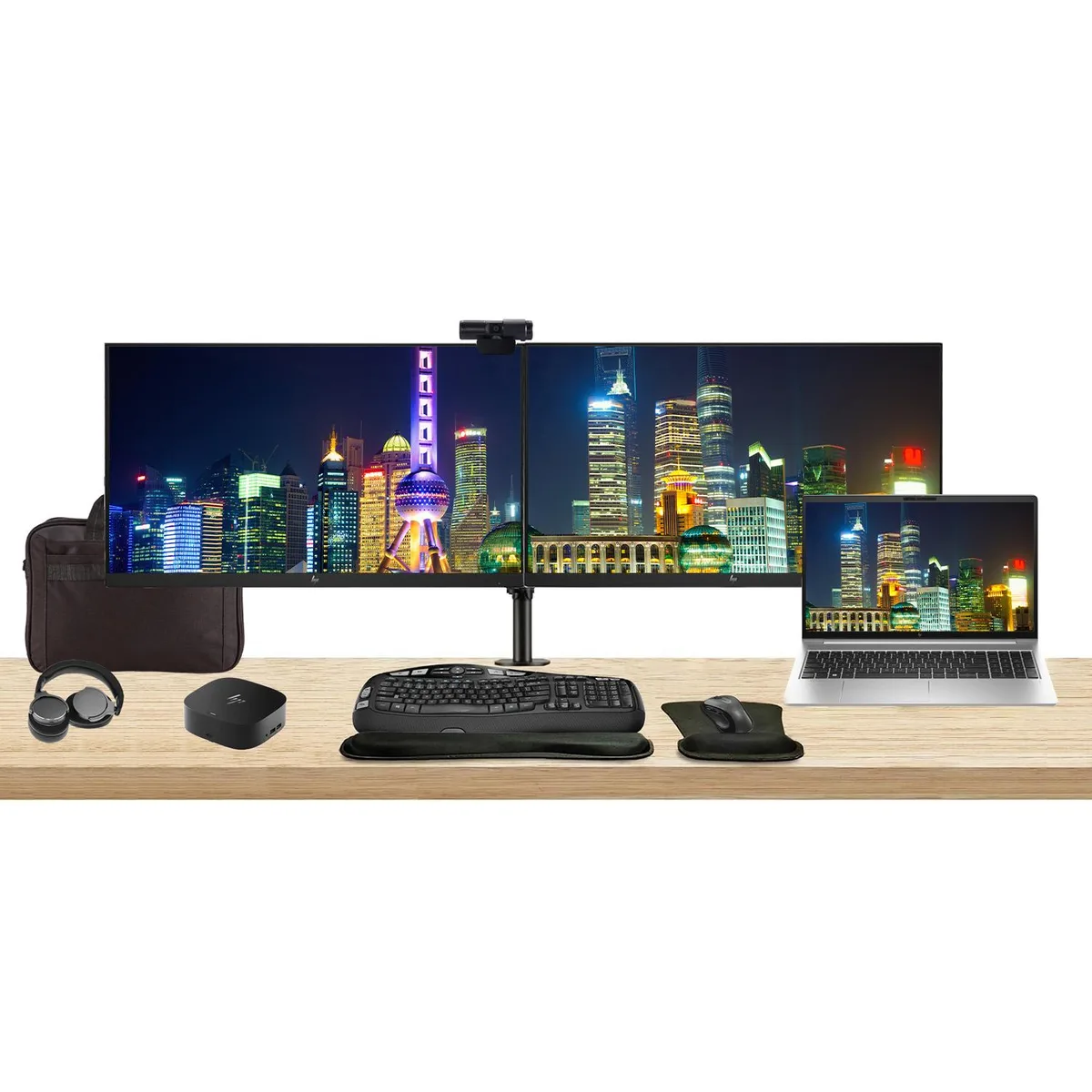 HP HP EliteBook 650 G10 15.6" i5-1335U 8GB 256GB SSD Bundle with 2×27" Monitors, Dock, Peripherals, Bag — 商品照片