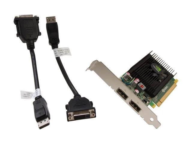 PNY Quadro NVS 310 graphics card, low-profile bracket, silver cooler, dual DisplayPort outputs