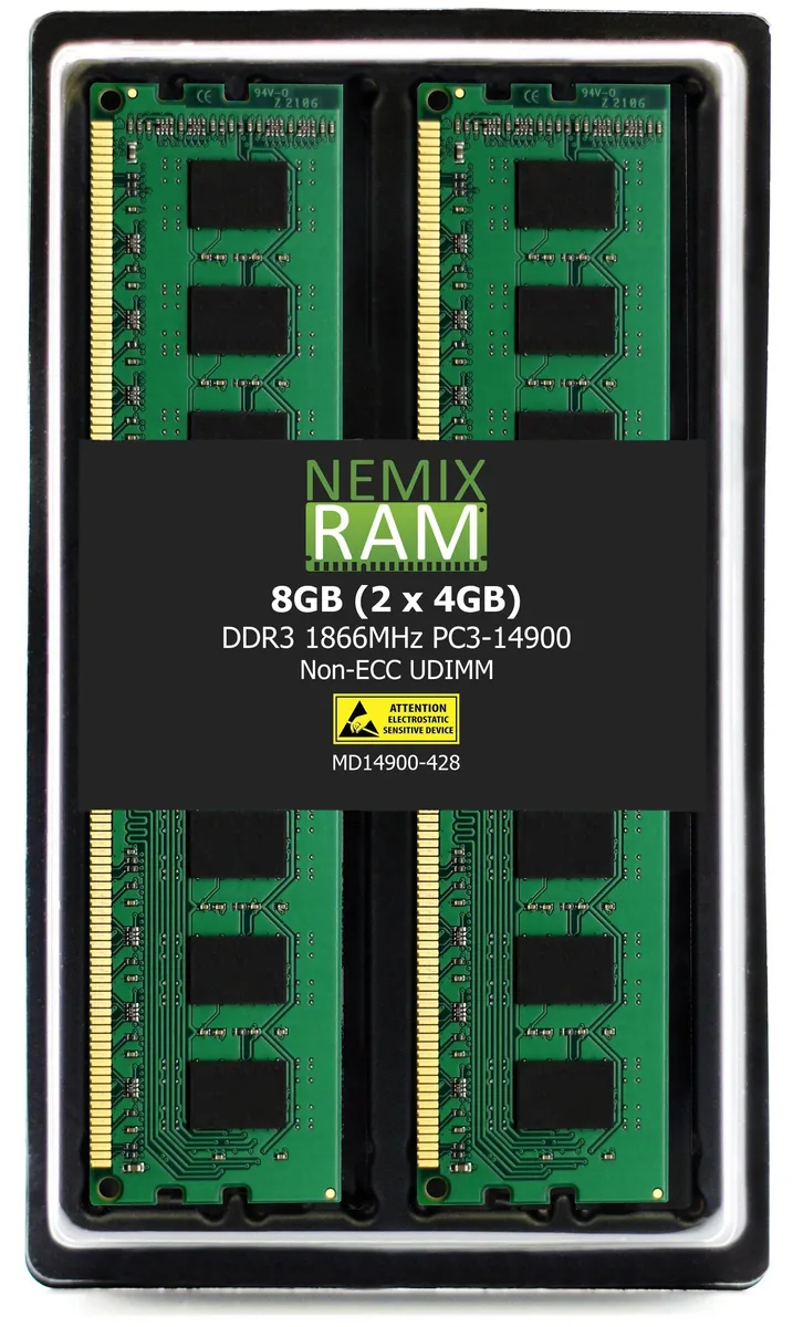 Two green DDR3 UDIMM sticks without heat spreaders