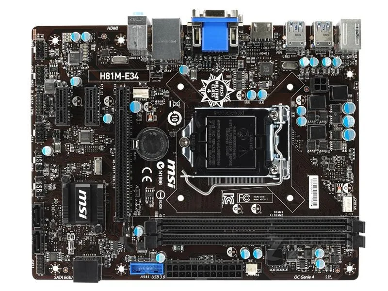 Green Micro ATX motherboard with silver LGA 1150 socket and black PCIe slots