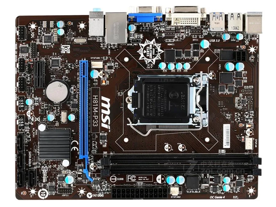 Green micro-ATX board with black LGA 1150 socket and four DDR3 slots