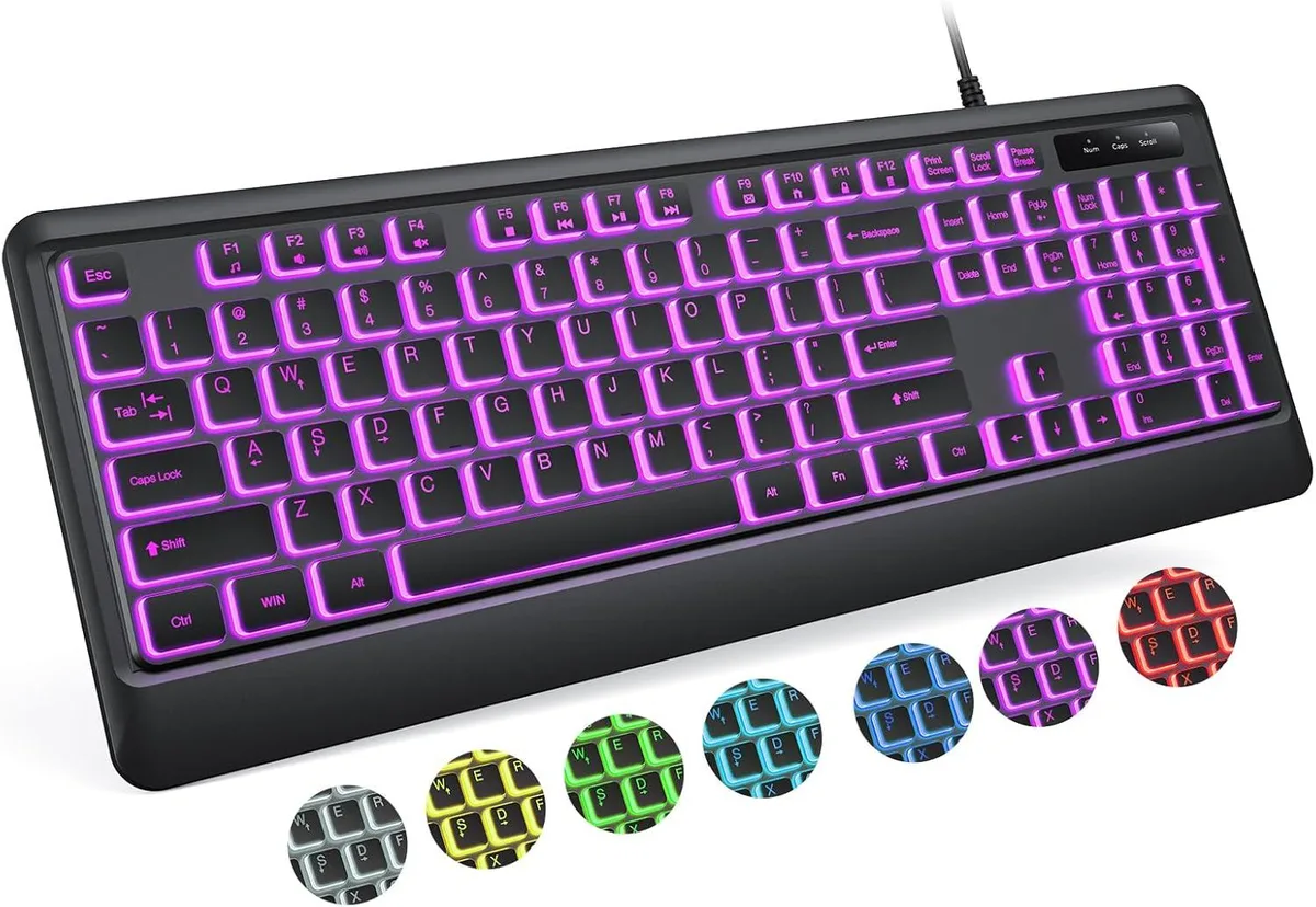 TUKO TUKO Full-Size Gaming Keyboard 7-Color Backlight 104-Key Anti-Ghosting — produktbild