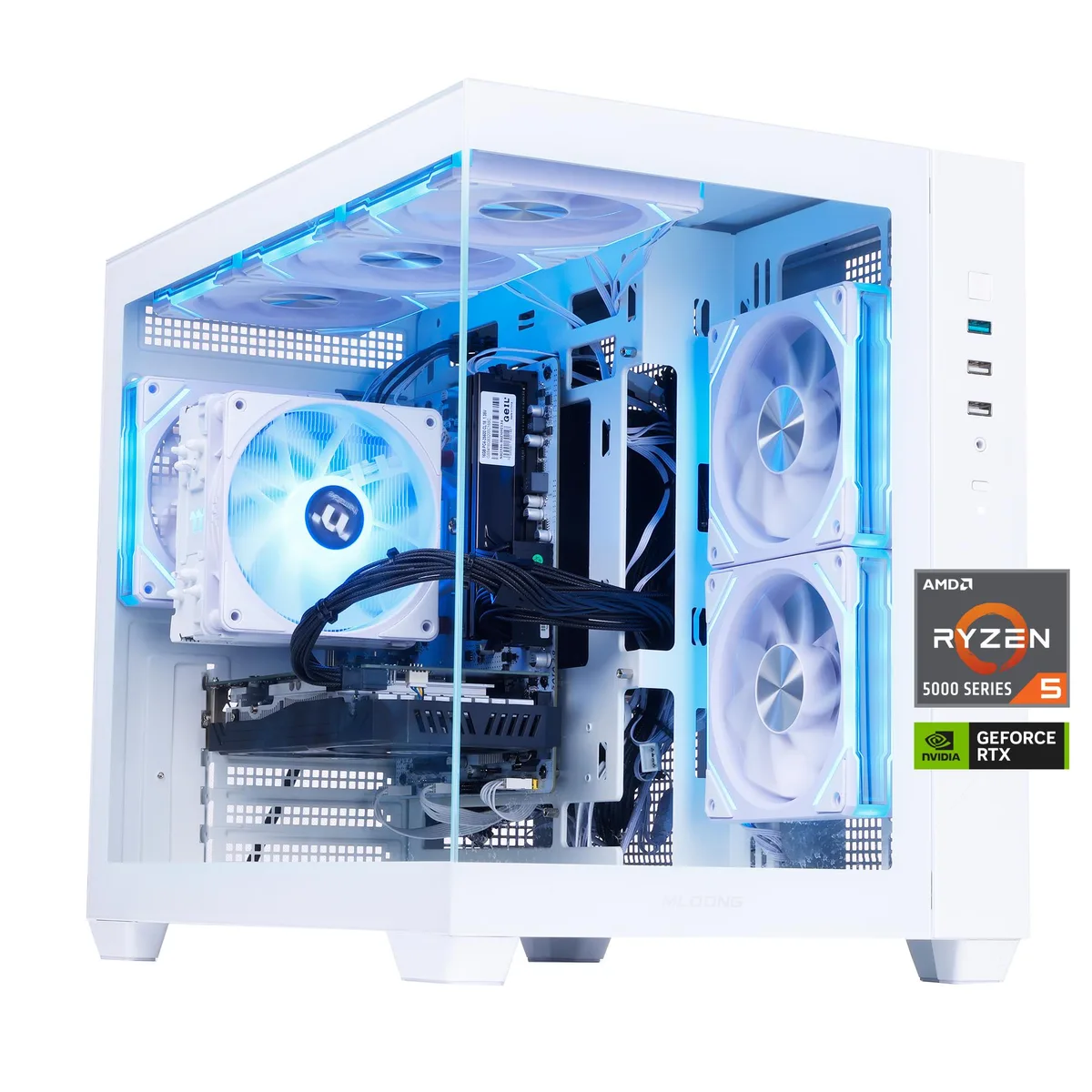 MLOONG MLOONG White Gaming PC Ryzen 5 5500 RTX 3050 6GB 1TB NVME 16GB DDR4 650W — product photo