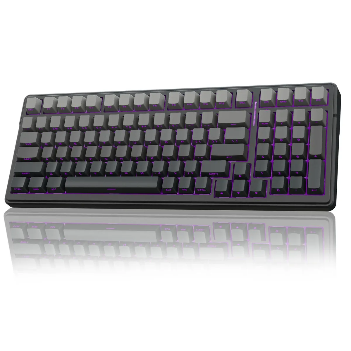 Black 96% compact wireless mechanical keyboard with grey side-printed PBT keycaps and RGB backlighting