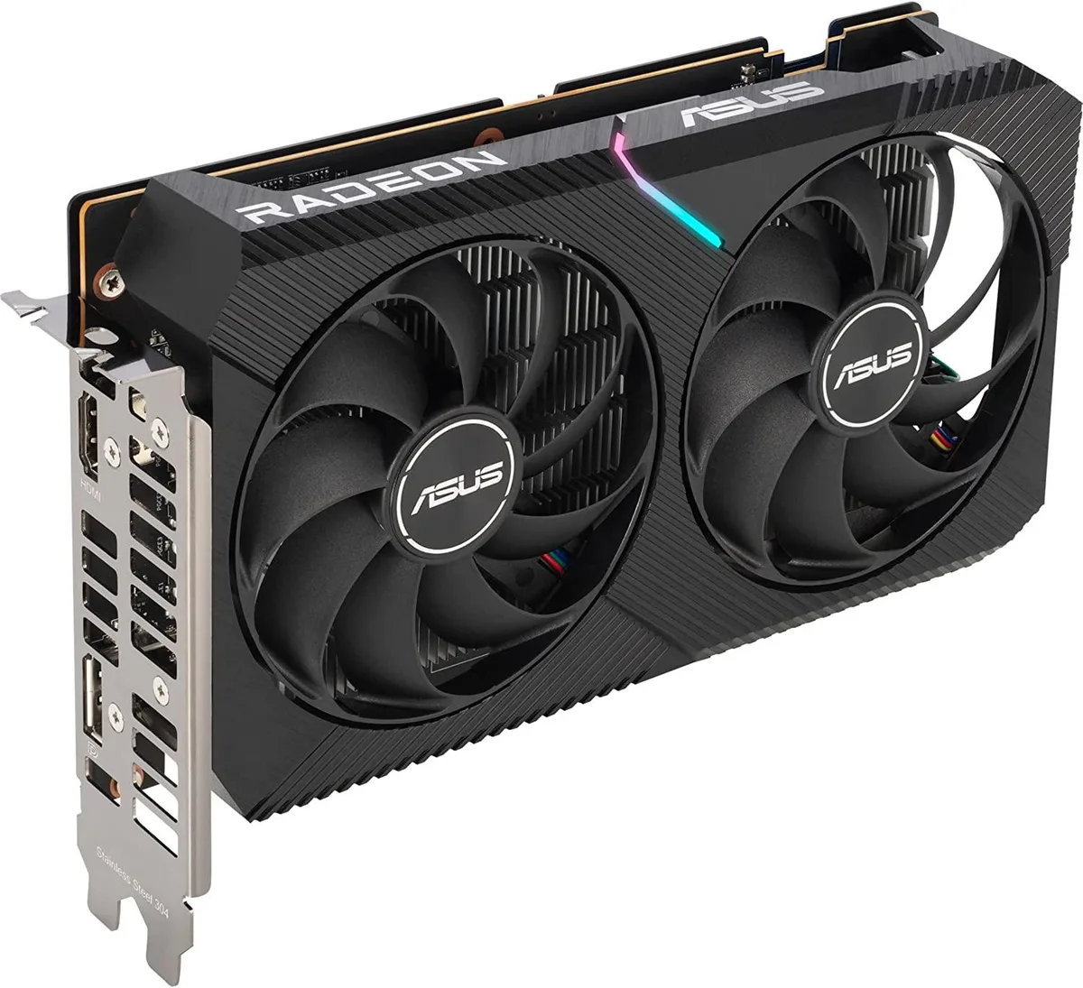 ASUS Radeon RX 6400 Dual graphics card, dark dual-fan cooler, silver backplate, PCIe bracket