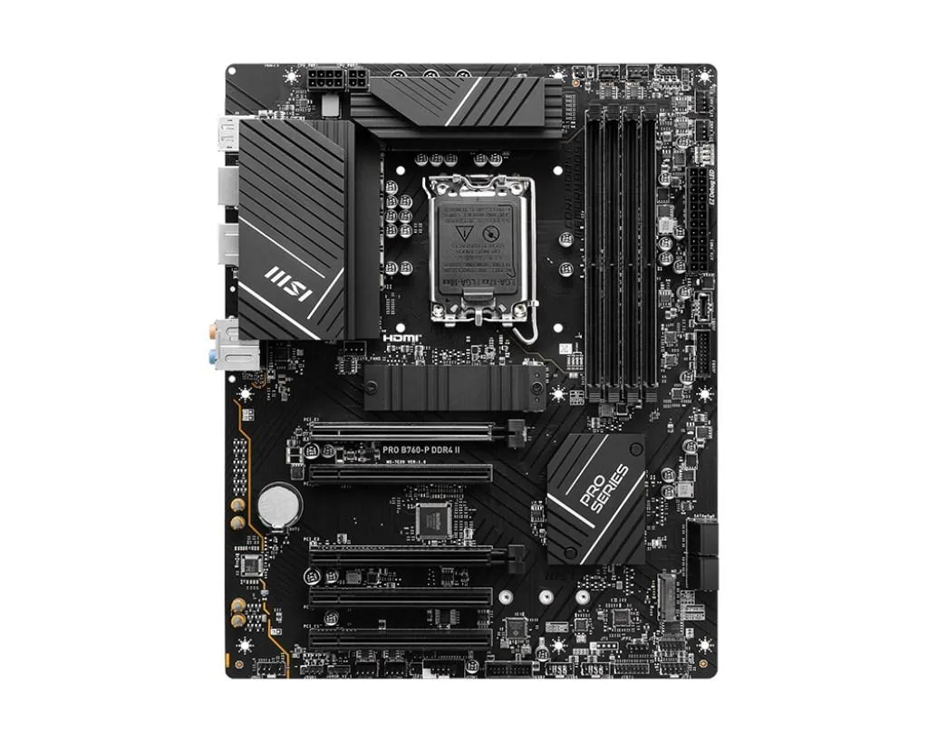 MSI PRO B760-P DDR4 II ATX motherboard with extended heatsinks and M.2 shield