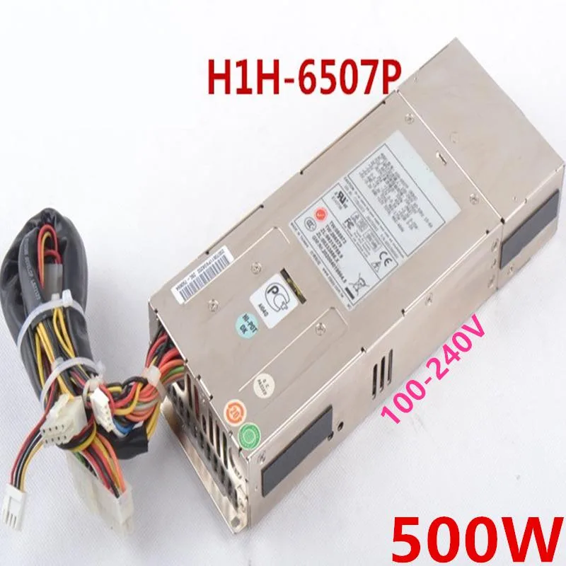 Rectangular silver metal ATX power supply unit with ventilation grille and label showing 500W