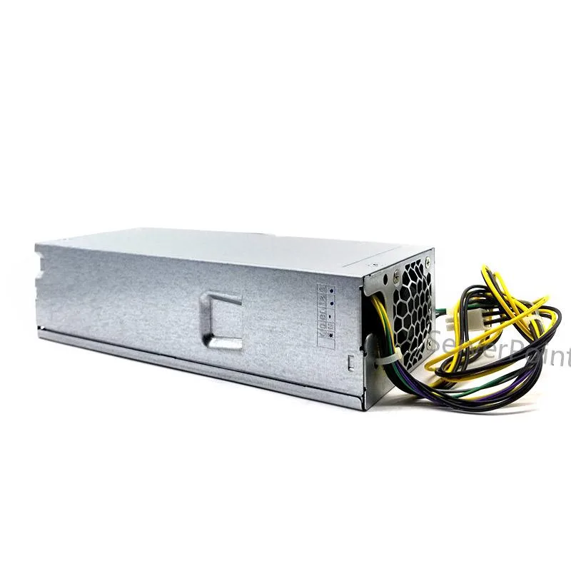 Compact metal power supply unit with side label and rear connector socket