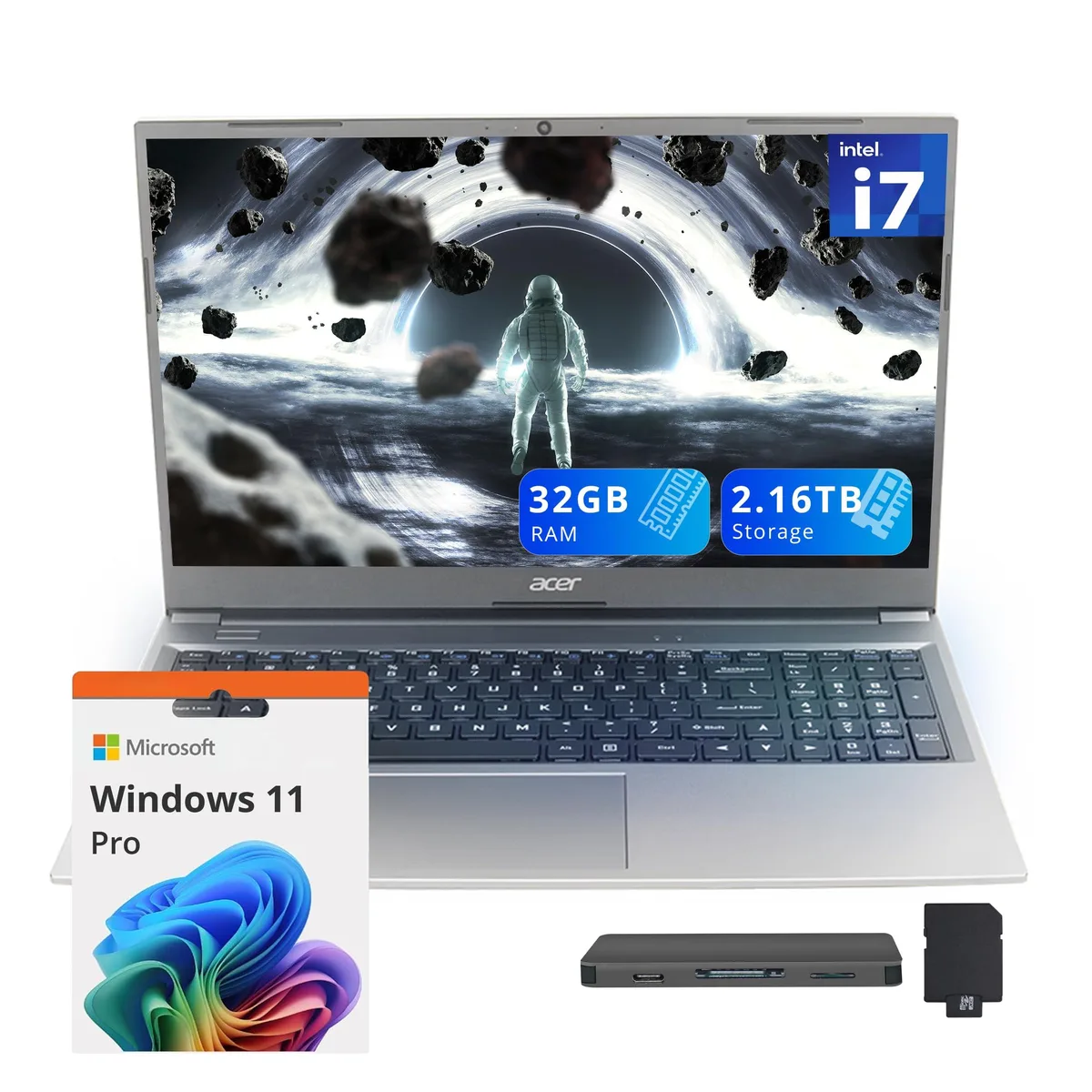 Gray 15.6 inch laptop with backlit keyboard and docking station set