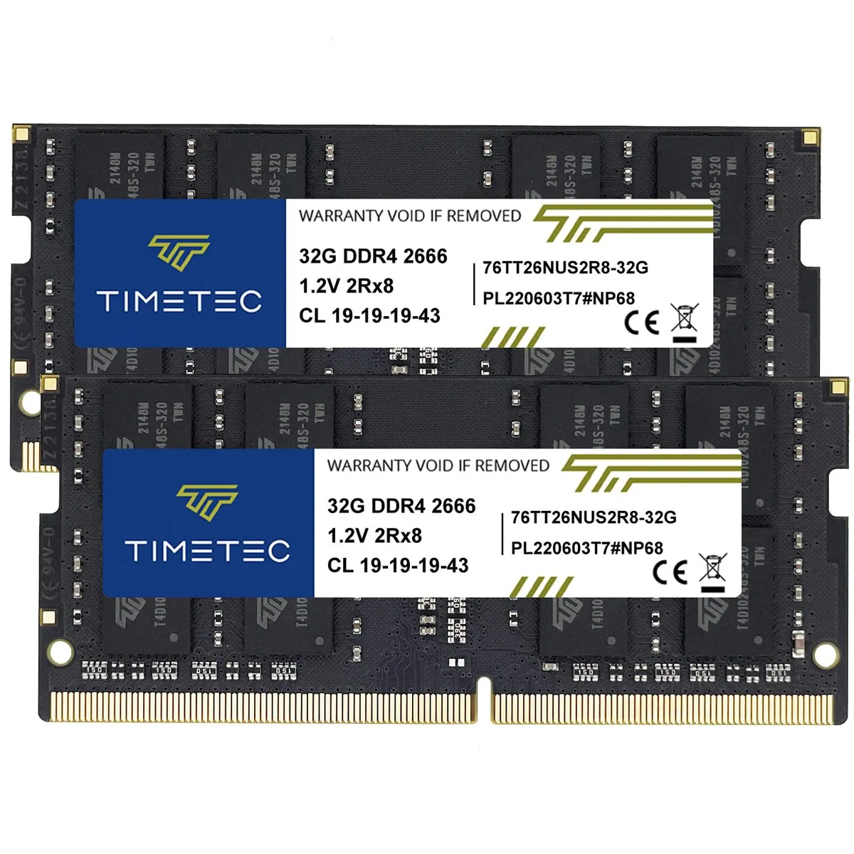 Two green SODIMM modules with black chips on a black PCB