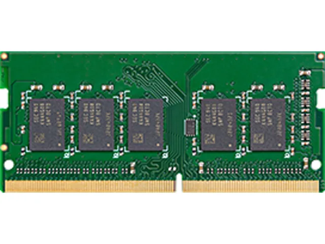 Green rectangular SODIMM module with gold edge connectors and black memory chips