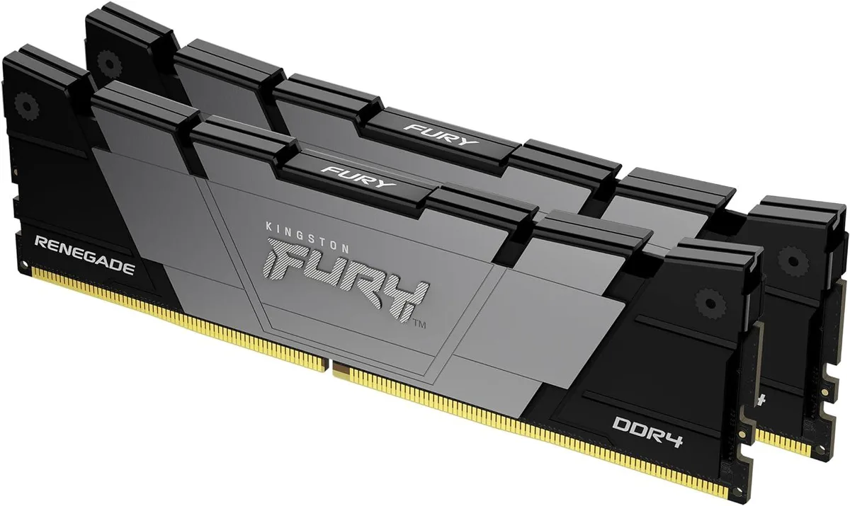 Two black aluminium heat-spreader DDR4 DIMMs