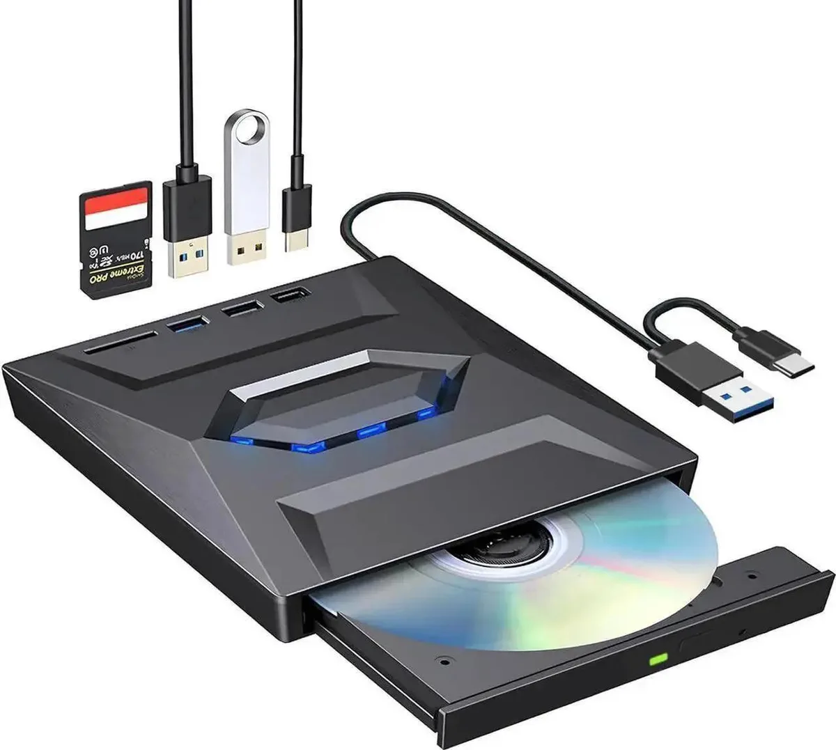 Vszerda Vszerda External CD DVD Drive USB 3.0 USB-C Duplicator with Hub Card Reader — produktfoto
