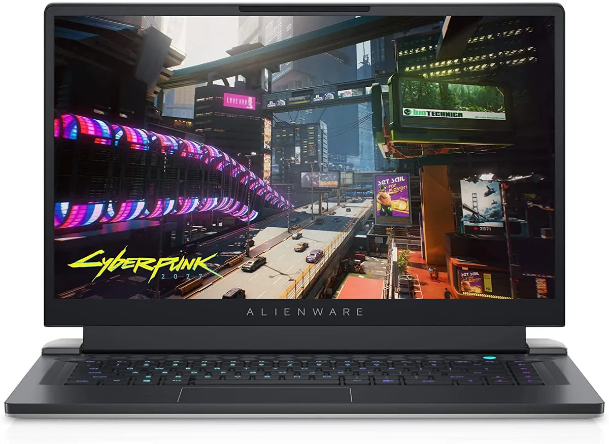 White Alienware X15 R2 laptop closed showing slim profile and matte finish