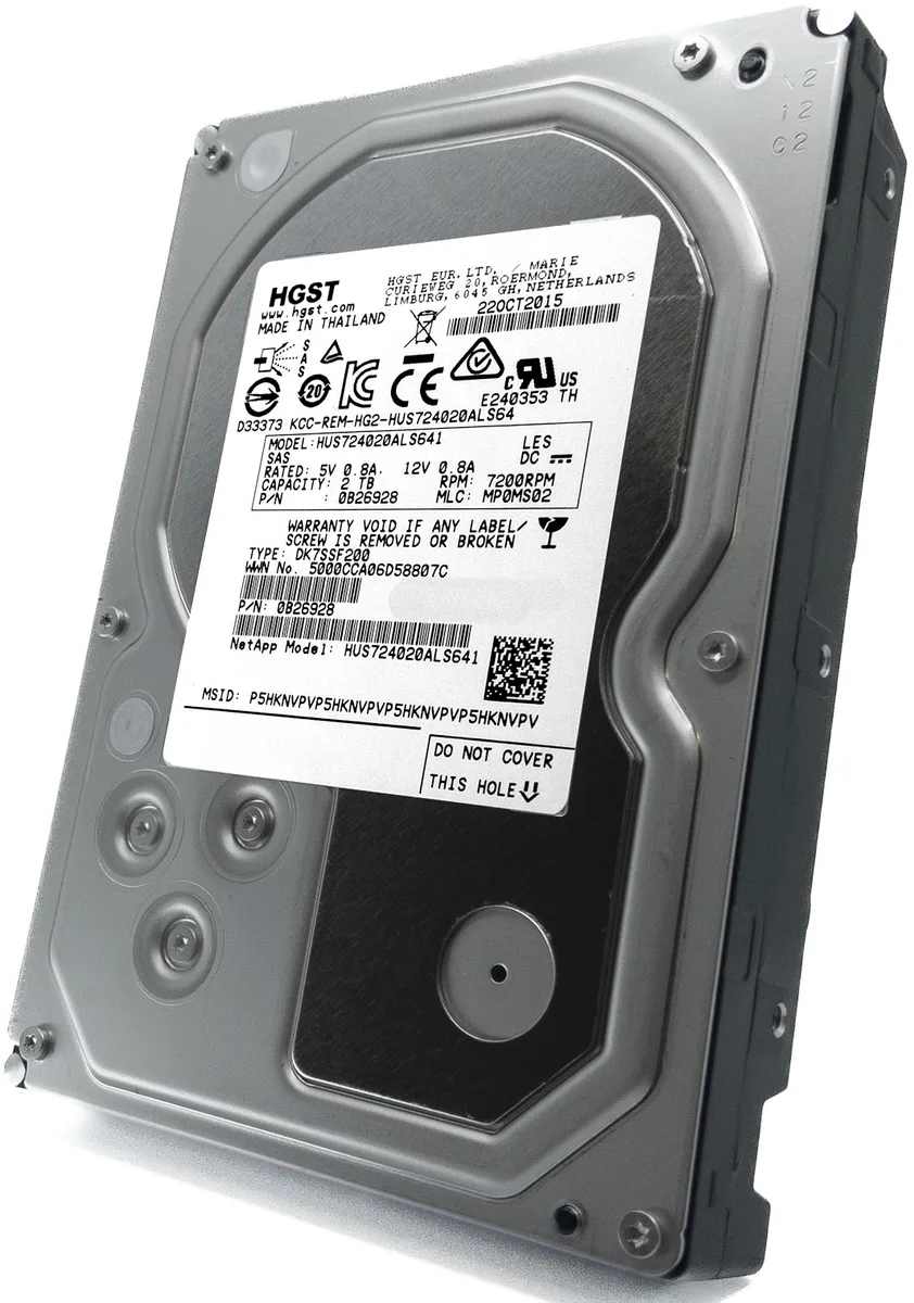 Silver 3.5 inch enterprise hard drive with HGST label