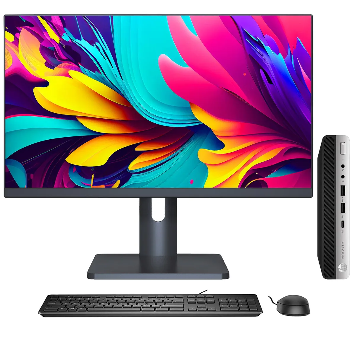 HP HP ProDesk 600 G4 Tiny i5-8500T 8GB 1TB SSD 27" monitor — photo du produit