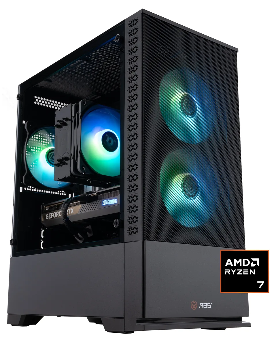Black micro tower gaming PC with RGB memory visible through side panel