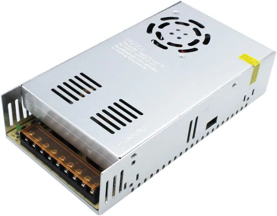 Silver metal enclosed AT power supply with cooling fan and screw terminals