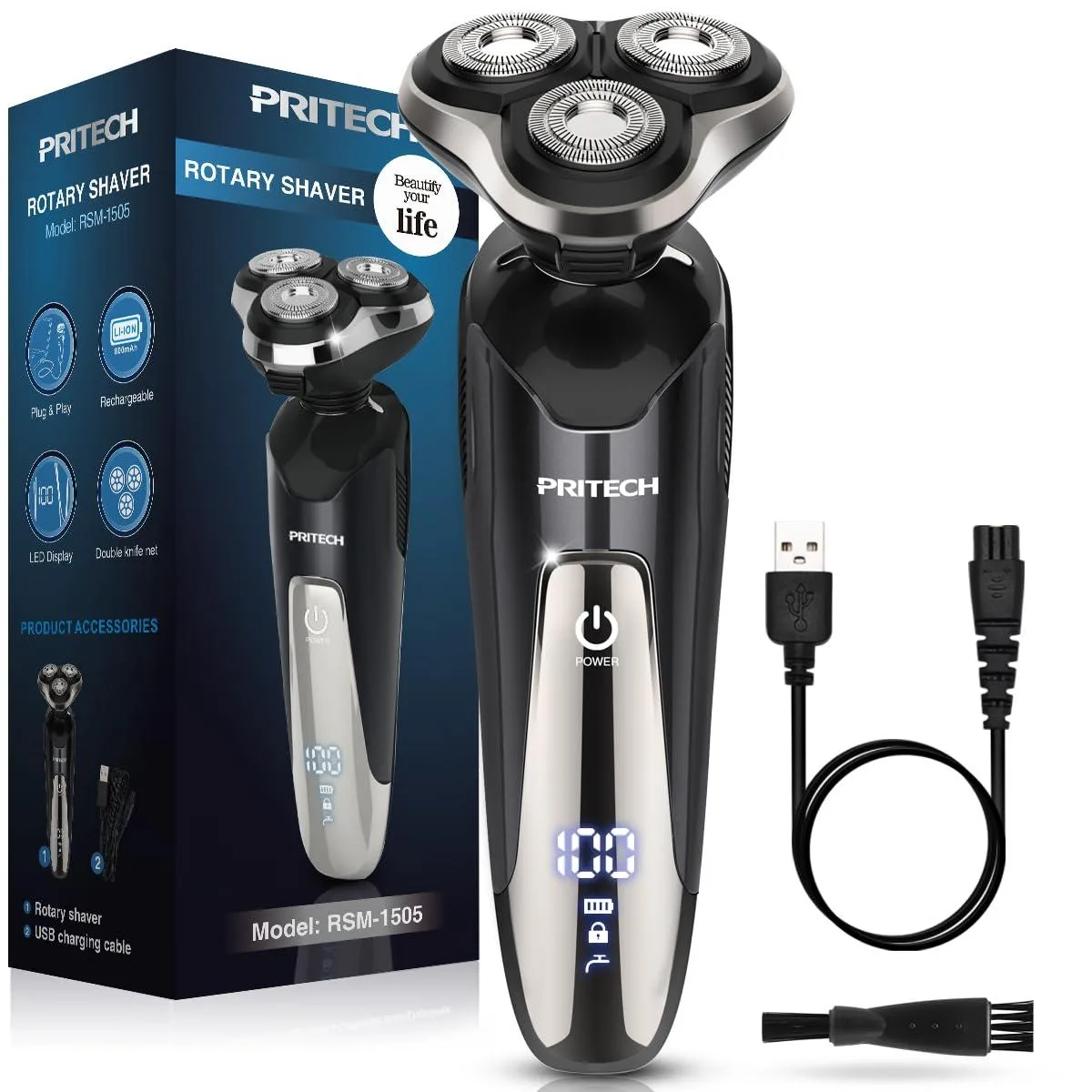  PRITECH RSM-1505 Rotary Shaver Black 120 min — product photo