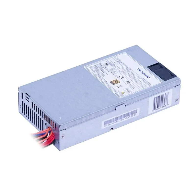 Silver 1U rack power supply unit with rear fan grille and power socket