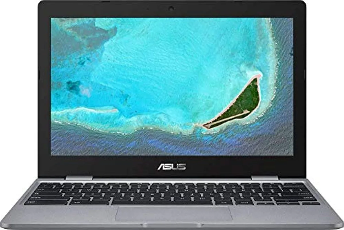 Gray ASUS Chromebook laptop with 11.6 inch screen