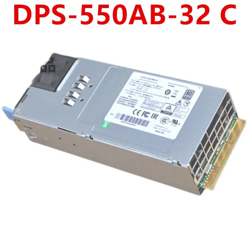 Silver rectangular ATX power supply unit with ventilation grille and label showing 550W DPS-550AB-32 C