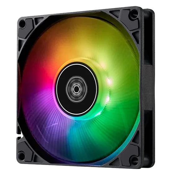 Black 92mm slim case fan 15.2mm thick with ARGB lighting and rubber corners