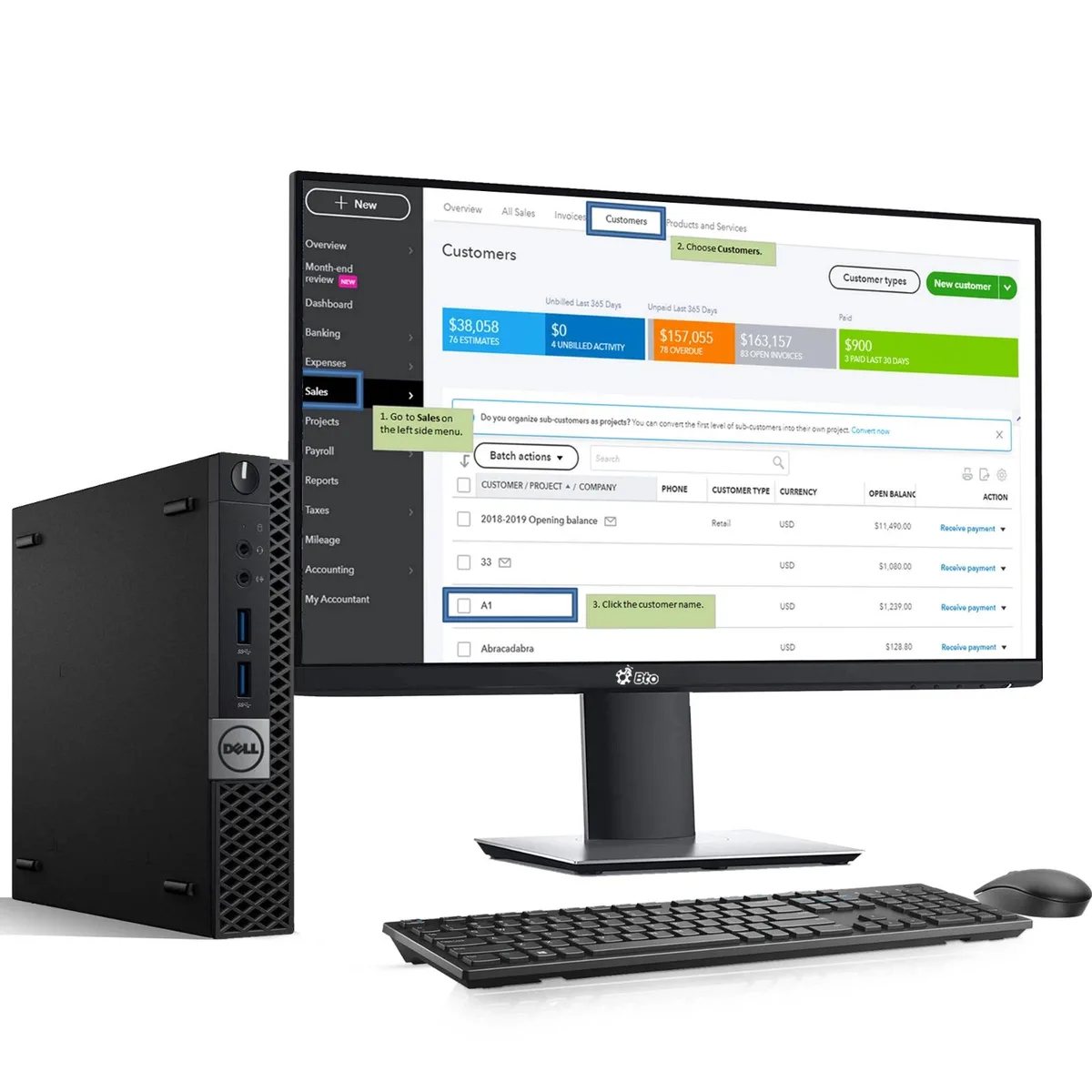 Compact black Dell OptiPlex 7050 Tiny desktop beside 22-inch monitor with keyboard and mouse