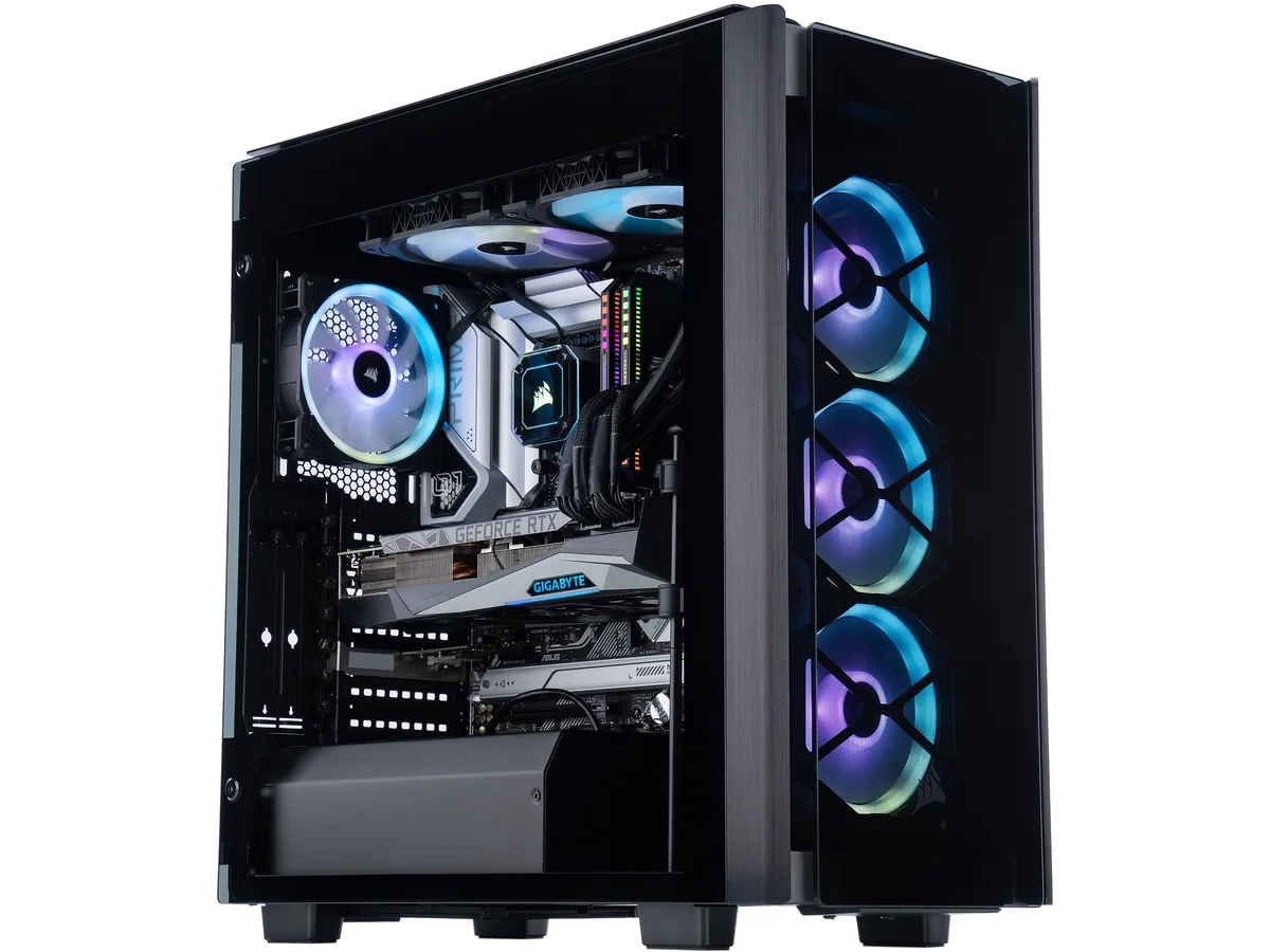 Refurbished mid-tower gaming PC in a Corsair Obsidian 500D RGB SE case with visible RGB lighting
