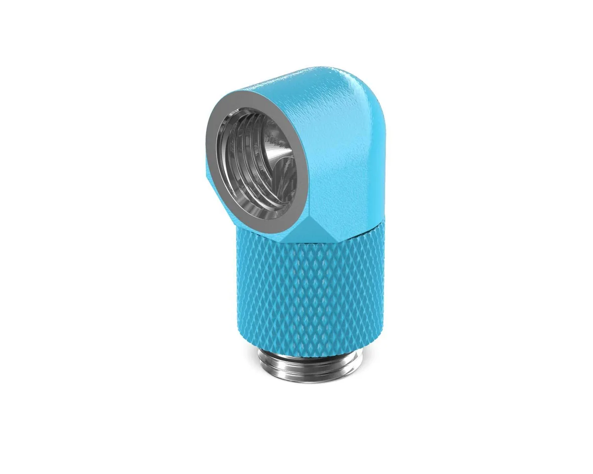 Sky-blue brass 90-degree rotary elbow fitting with 15mm extension
