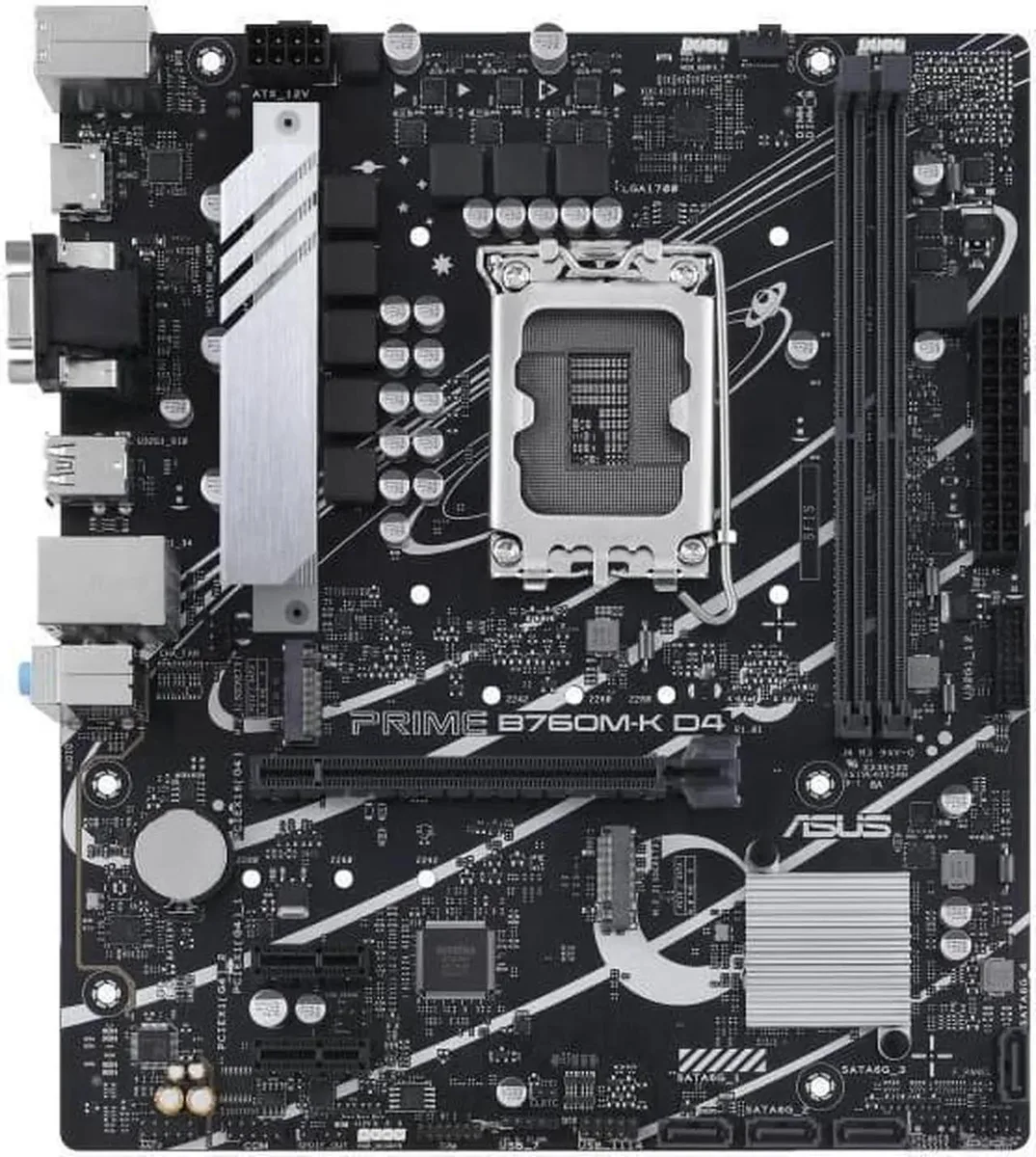 Green mATX motherboard with silver CPU socket and black DDR4 slots