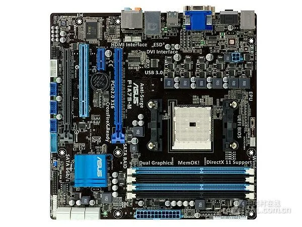Green Micro ATX motherboard with black sockets and silver heatsinks