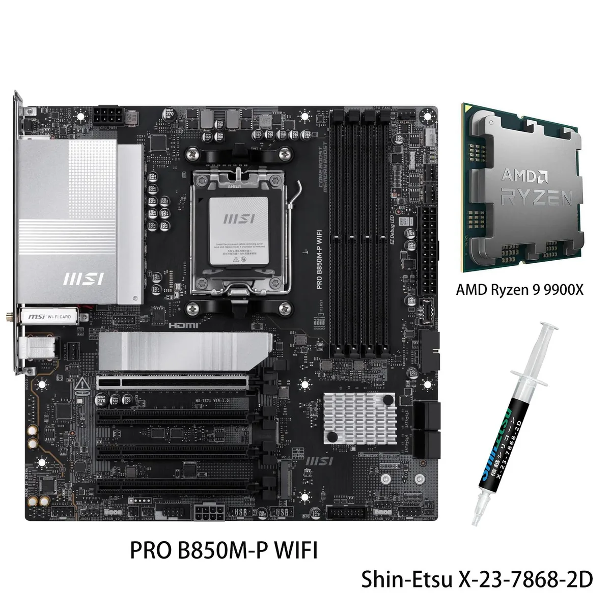 MSI MSI PRO B850M-P WIFI + Ryzen 9 9900X AMD motherboard CPU combo — Produktfoto