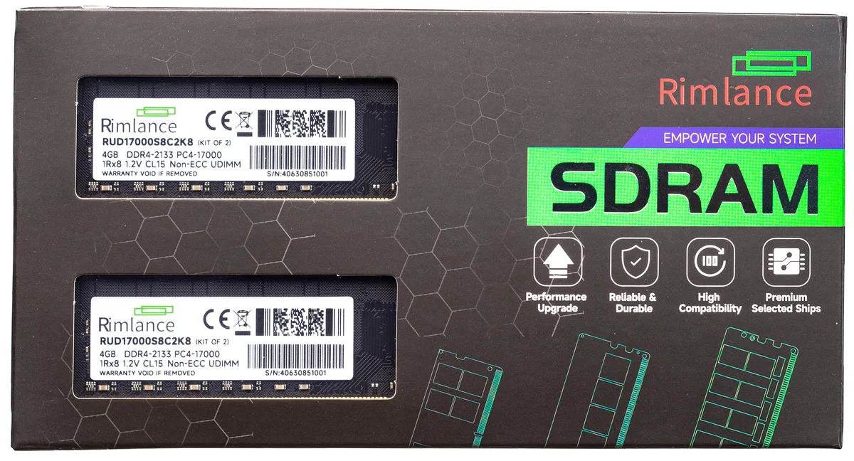 RIMLANCE RIMLANCE 8GB (2x4GB) DDR4 2133MHz CL15 UDIMM Desktop RAM — tuotekuva