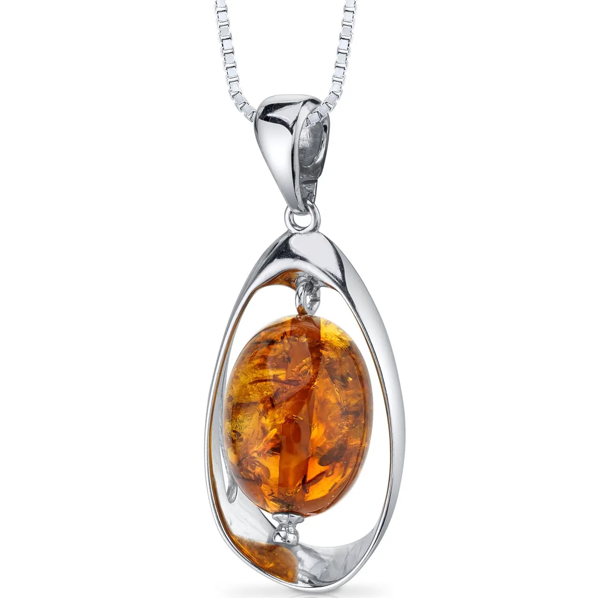 Oravo Oravo Baltic Amber Pendant Necklace Sterling Silver Cognac Large Oval 18" SP11108 — 商品写真